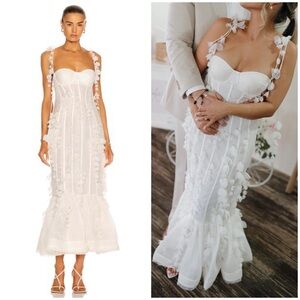 NWT ZIMMERMANN Petal Appliqué Linen Silk Corset Gown White Midi Dress Size 1